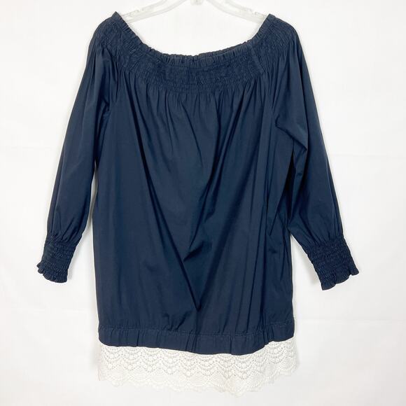 ZARA Off-Shoulder Boho Blue Shift Crochet Hem Dress Size S - Picture 1 of 11